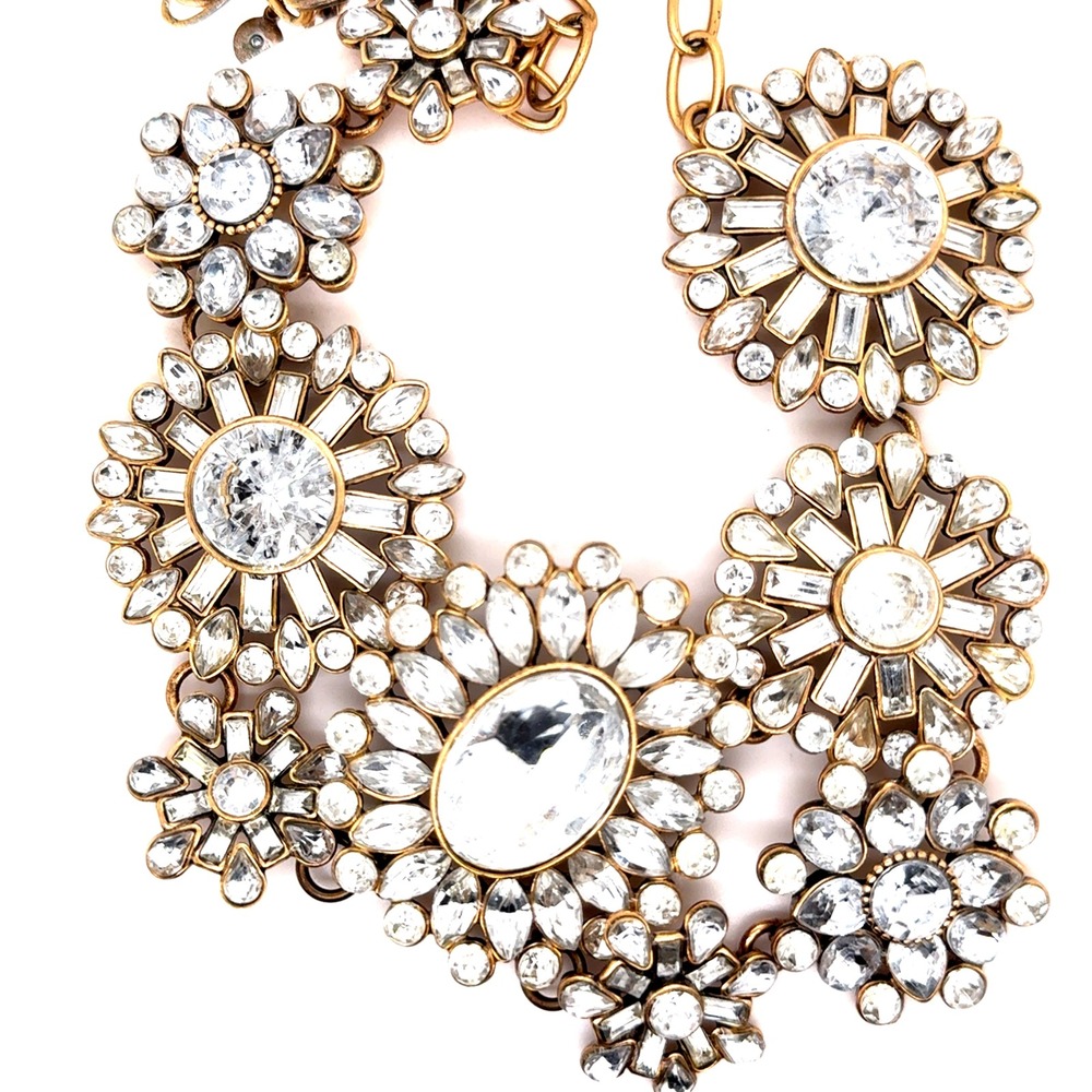 J.Crew Gold Tone Crystal Floral Statement Bib Necklace 19-22 Inch Adjustable